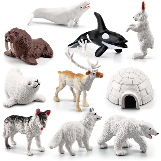 Arctic Animal Figures Polar Animal Figures Toy Set Plastic Tundra Deer Arcitc Fox Wolf Figures Polar Bear Toys Playset Kids Boys Girls Miniature Toys Cake Topper Diorama School Projects