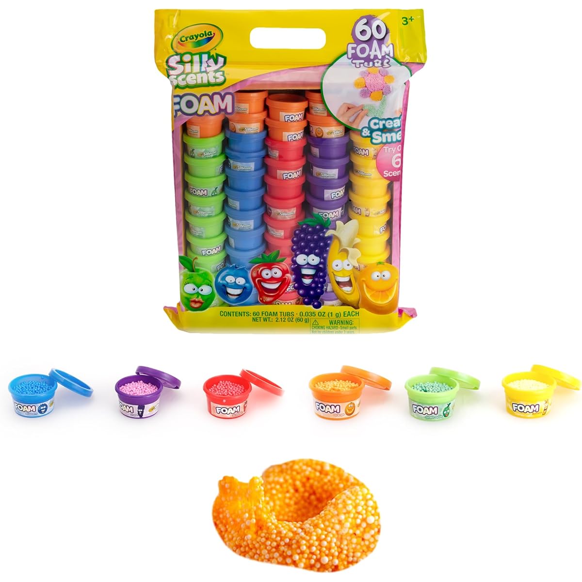 Crayola Play Foam - Silly Scents | 60 x 1 oz Scented Foam Beads | Kids Modeling Foam in 6 Bright Colors and Scents | Gifts for Kids Classroom, Party Favors, Goody Bags, Travel Activities for Boys and Girls