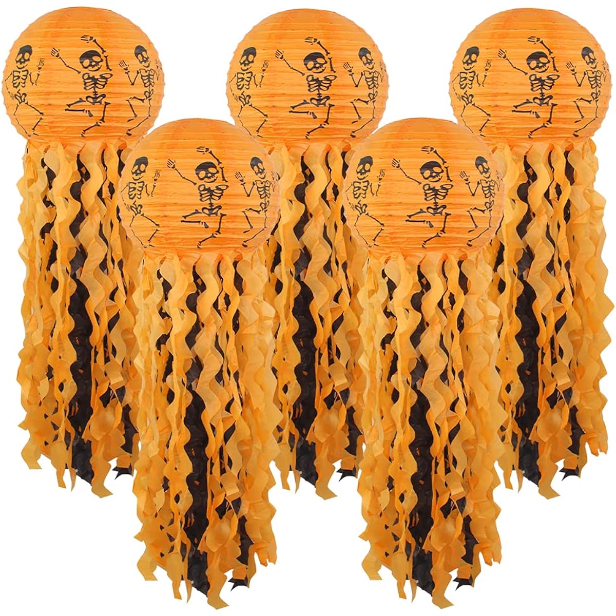 Just Artifacts 12" Halloween Party Decoration Hanging Paper Lanterns with Tassels (5 Dancing Bones)