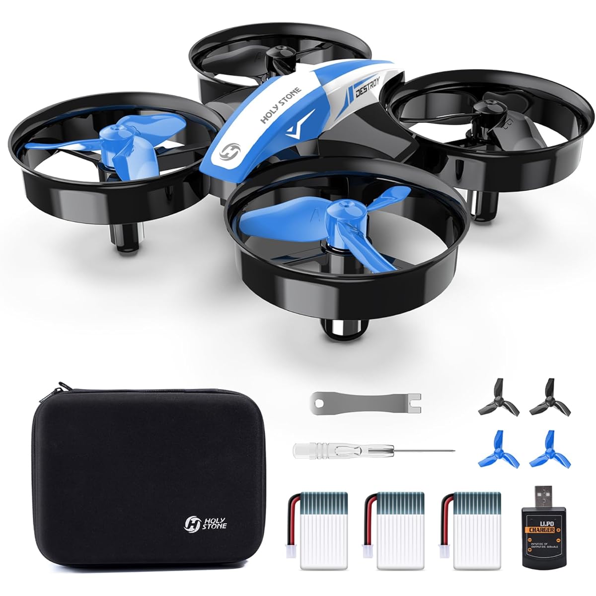 ini Drone for Indoor Use, Beginners, Storage Case Included, Less than 100g, 3 Batteries Included, 27 Minutes Flight Time, Stability, Altitude Maintenance, Mode 1/2 Free Conversion, Headless Mode, Christmas Gift, Kids, Domestically Certified, HS210B, Blue