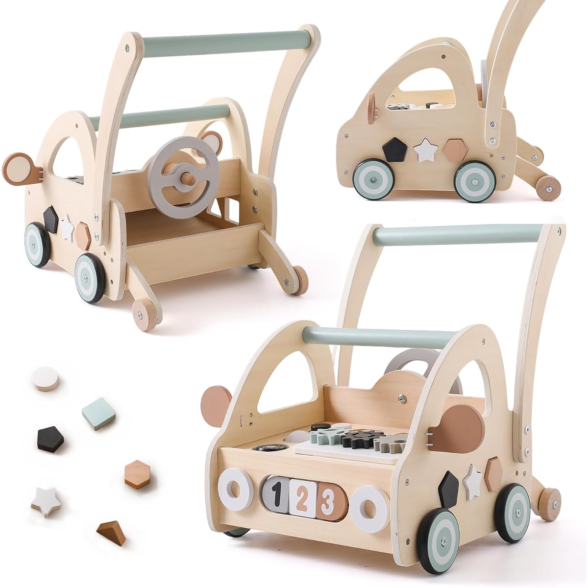 Mamimami Home Wooden Baby Walker, Multifunctional Pushcart, Baby, Indoor, Boy, Girl, Toddler, 1 Year Old, Birthday Present