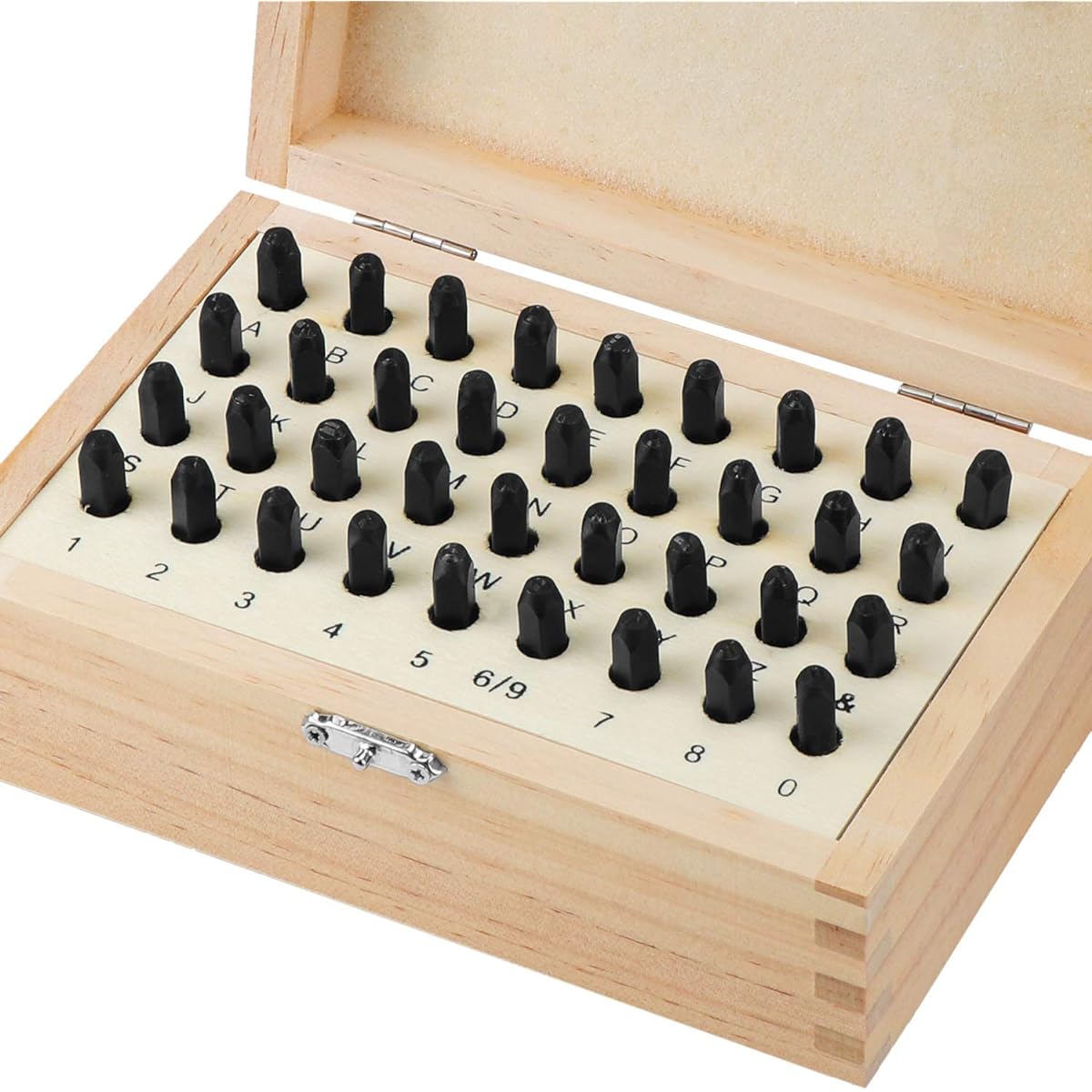 OCR 36pcs 6mm 1/4 inch Metal Alphabet and Number Stamp Kit Tool Set Stamp Punch Set Steel with Wooden Box