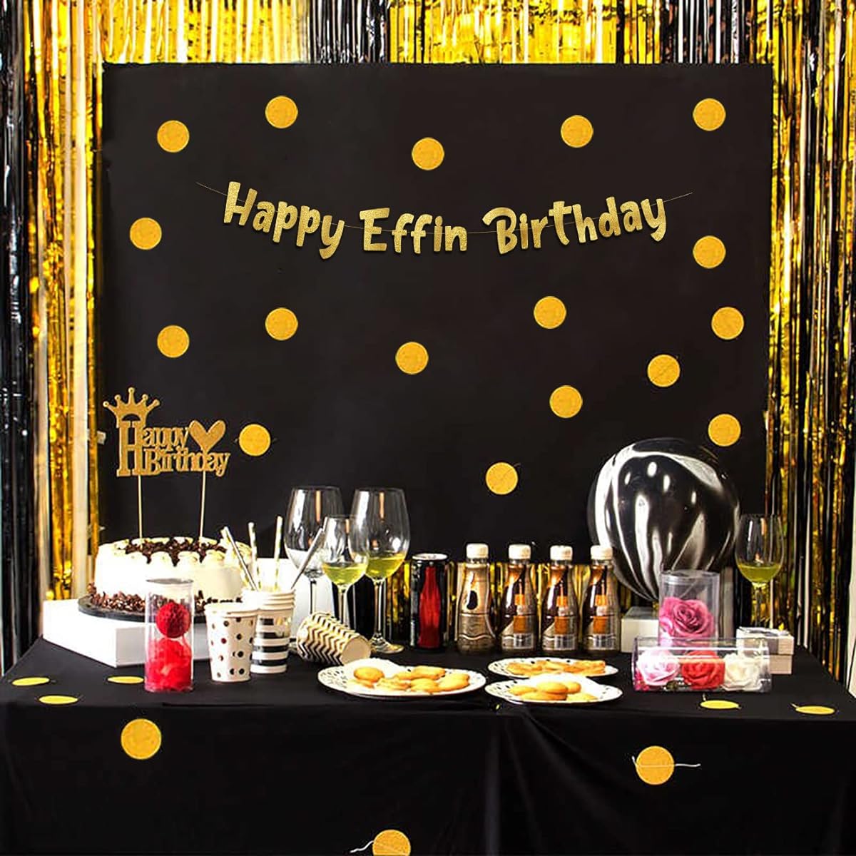 Funny Birthday Gold Glitter Banner - Happy Birthday Party Supplies Ideas Gift - 21st, 30th, 40th, 50th, 60th, 70th, 80th Adult Birthday Decorations