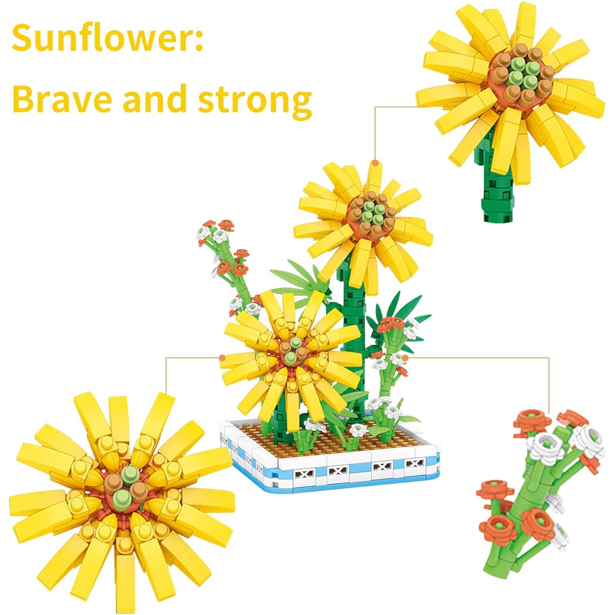 CASMAN Mini Building Blocks Model Creative DIY Particle Sunflower Flower Plant Collection Construction Bonsai Tree Toys for Adults Building Blocks Gifts (Not Compatible with Lego Sets)