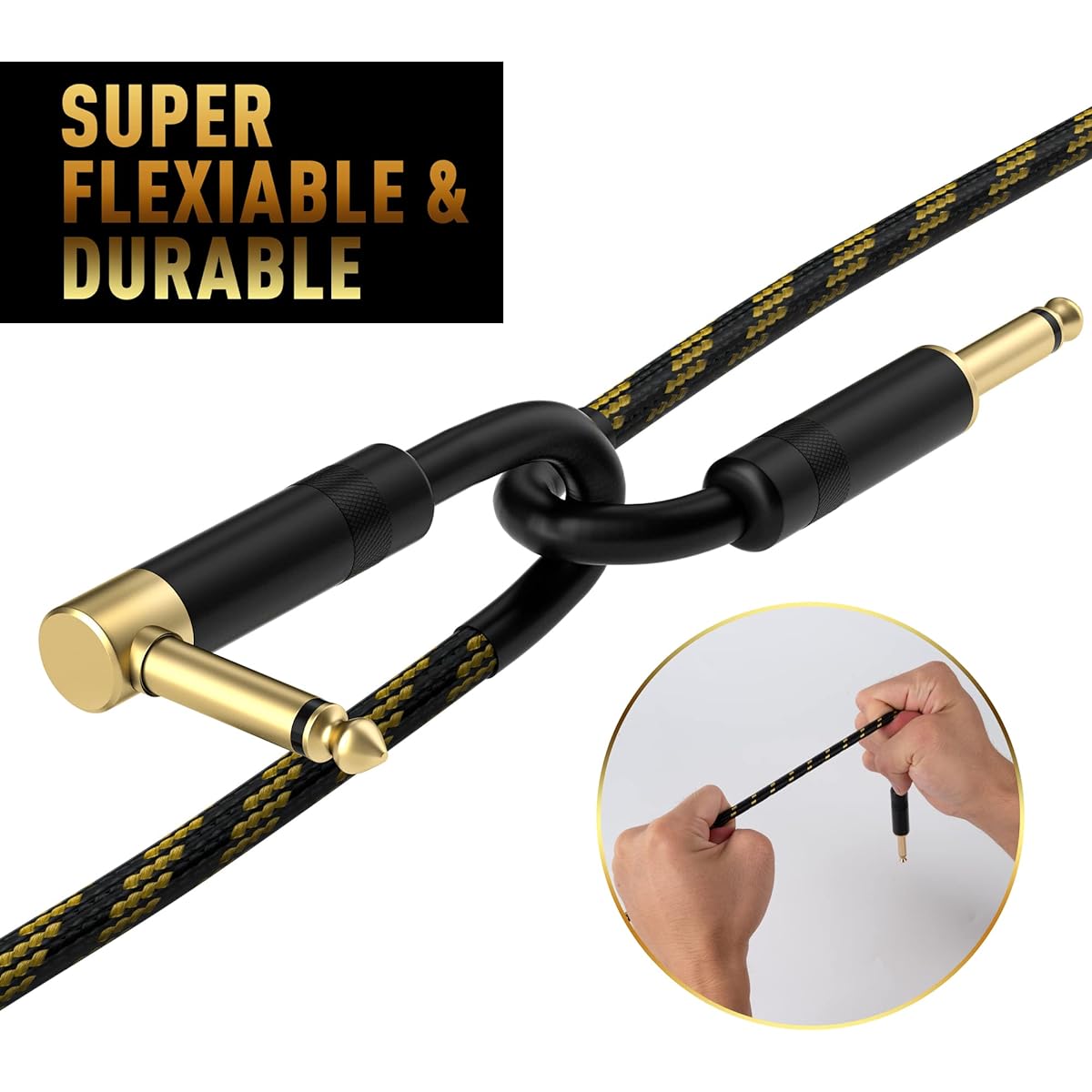 Guitar Cable 15ft/2 Pack Right Angle+Straight Instrument Cable Gold Plated Nylon Braided 90 Degree 1/4" TS Electric Bass Guitar Cord Amp Cable 6.35mm Male with 6 Guitar Picks + 5 Ties