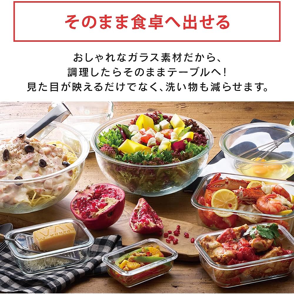 [Neat storage] Iris Ohyama Heat-resistant glass containers, 12-piece set, clear, can be stacked, prevents juice from leaking, can be heated up to 350℃, can be served directly to the table, can be microwaved, stylish, time-saving TGS-12S