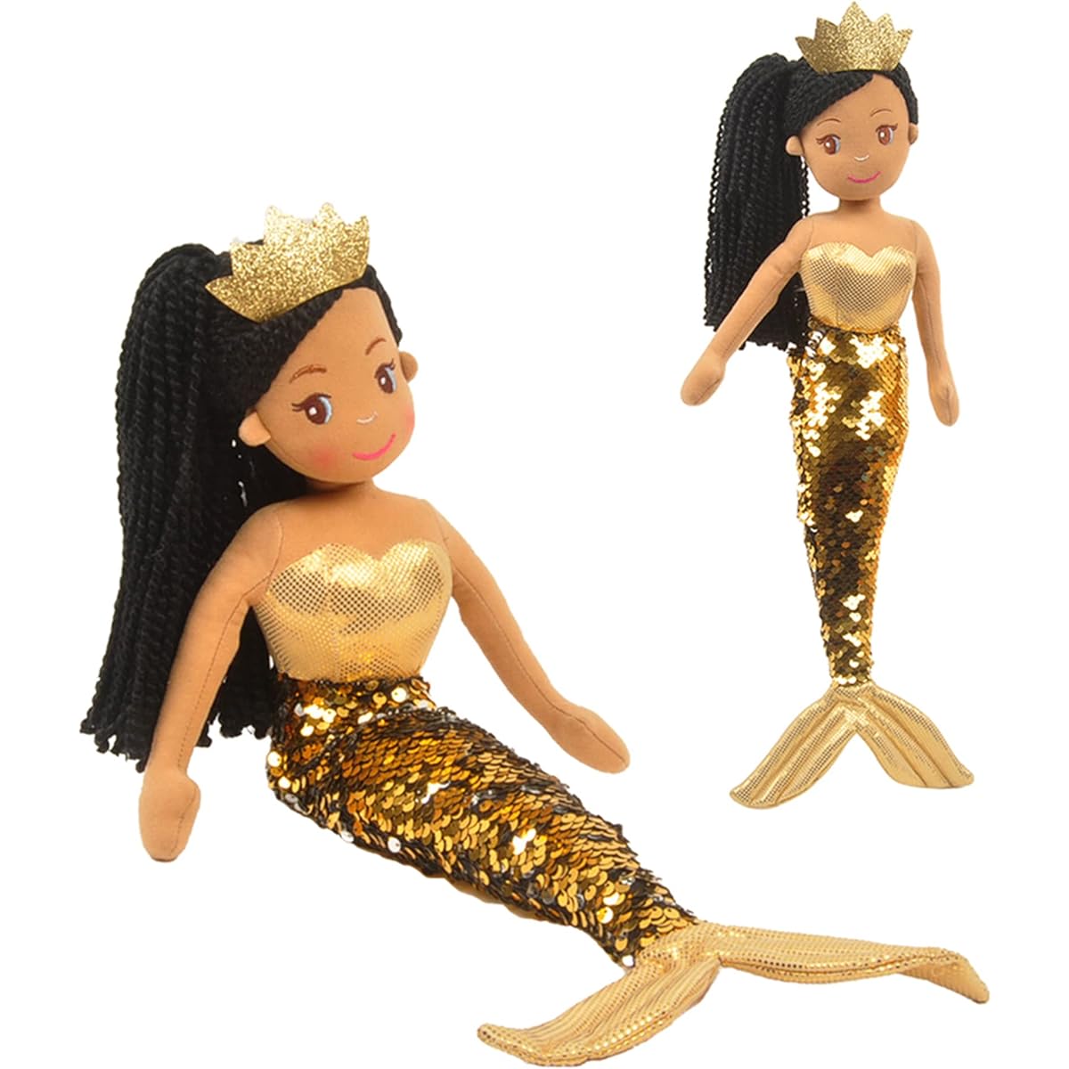 Linzy Toys Crystal Mermaid with Reversible Sequin Tail Soft Plush Mermaid Doll Gold 18 Inch Mermaid Toys for Little Girls Sirenas para ninas Sirenas Plush (89001-2)