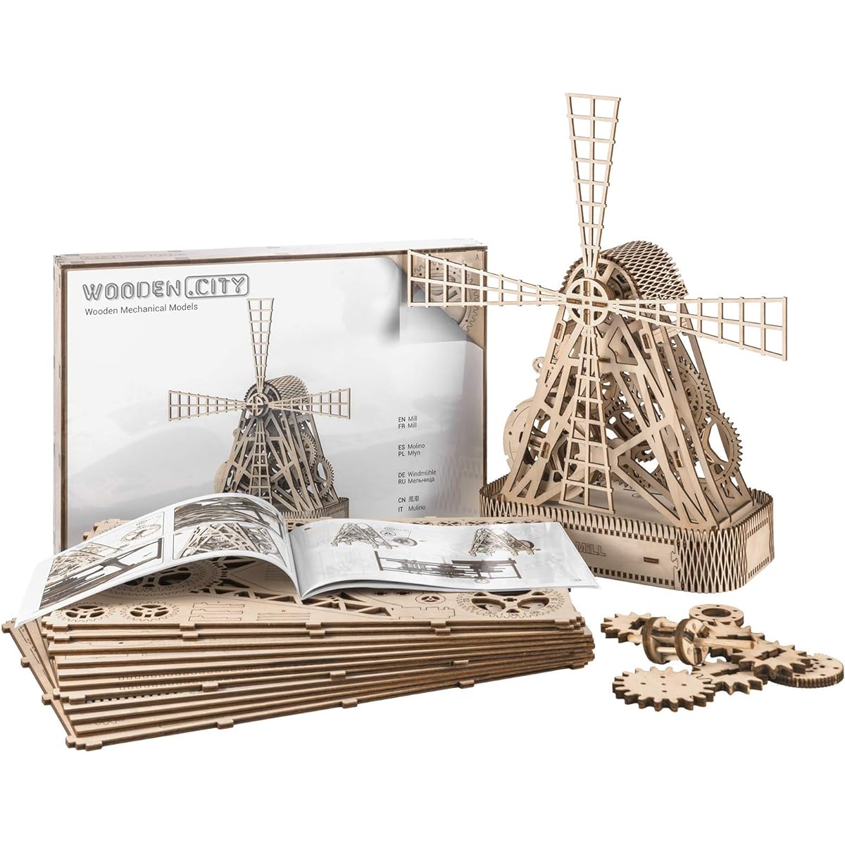 WOODEN.CITY Wooden Farm Mill Beautiful Mill Sculpture or Toy Windmill 3D Model