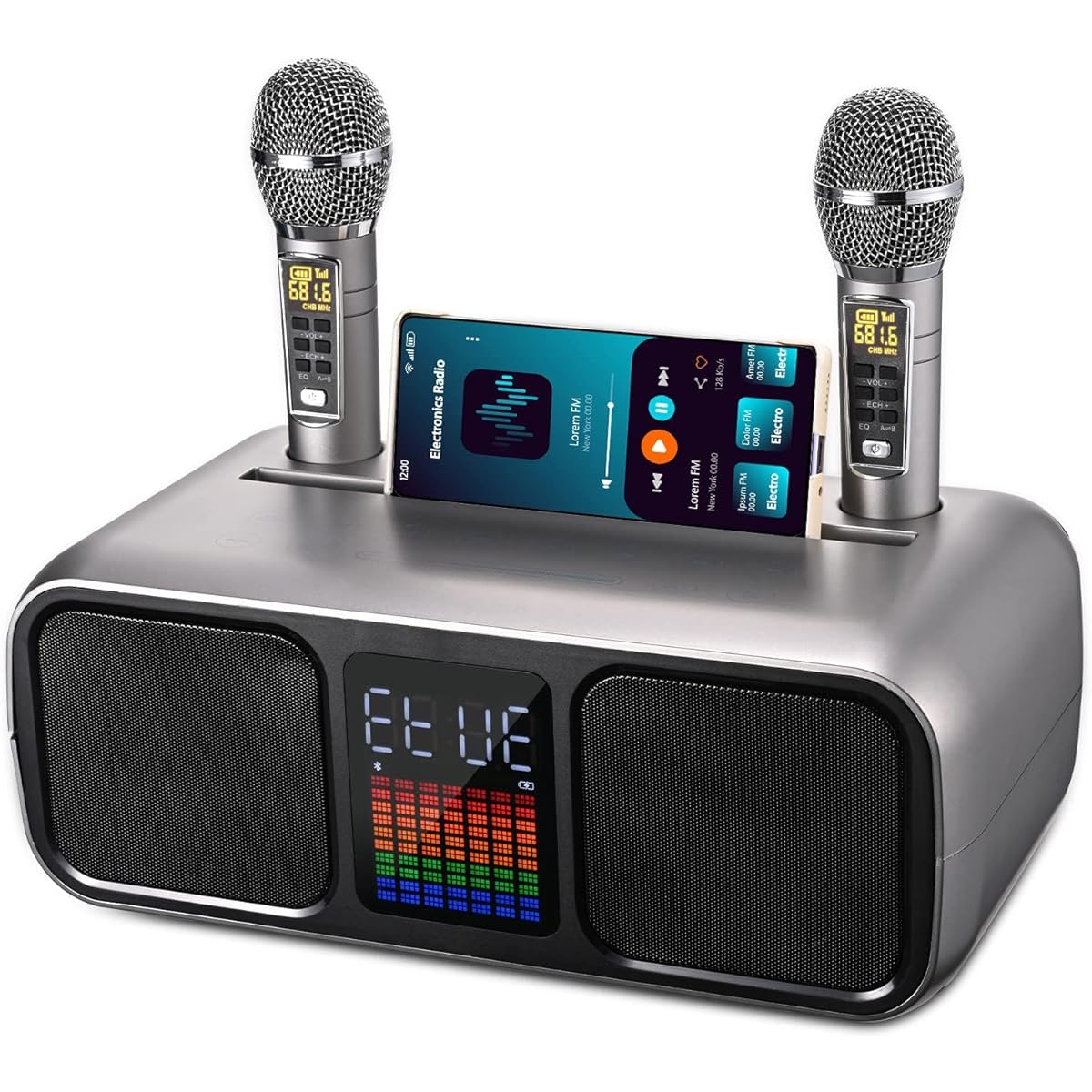 raoke Machine with Accompaniment Function, PA Speaker System, Home Karaoke, 2 Microphones, Built-in Large Capacity Battery, Speaker, Home KTV, Party/Speech/Meeting/School Event/Seminar/ Applicable to outdoor/street live performances/events, etc. (Silver)