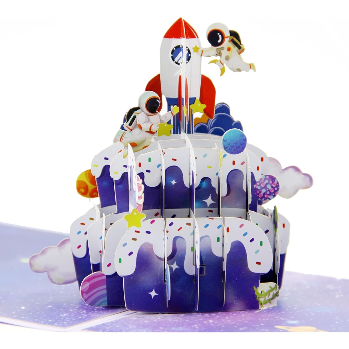 POPLOVECARD Happy Birthday Card Handmade Astronaut Birthday Cake Greeting Card 3D Pop Up Card with Envelope for Boy Girl Daughter Son Birthday Gift