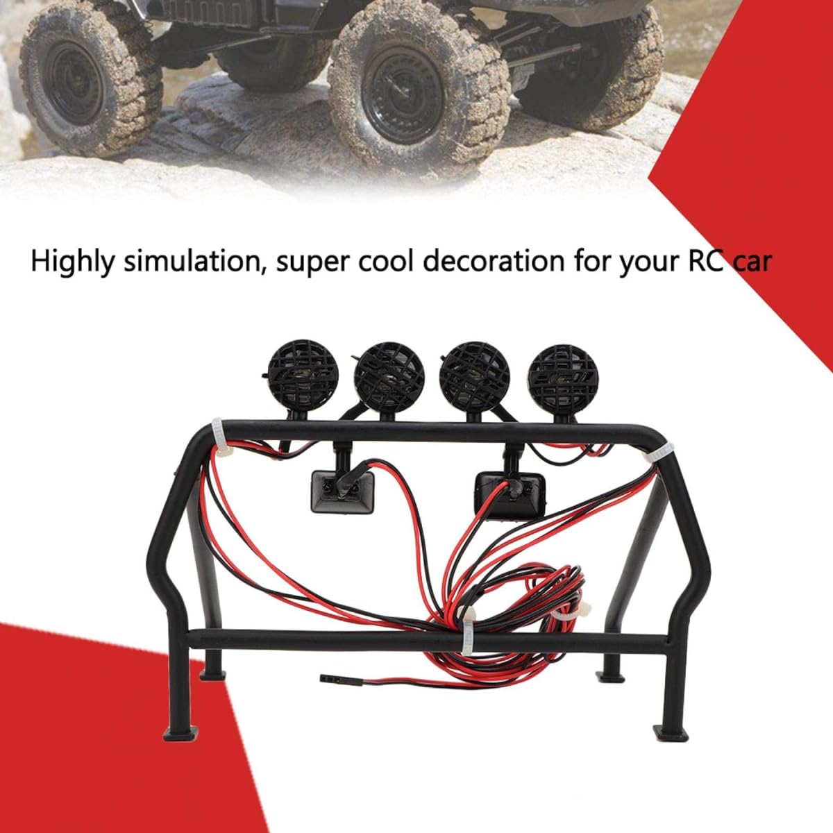 Estink RC Car Roll Cage, Metal Roll Cage Bucket with 6 LED Lights for SCX10 1/10 Axial 4WD RC Car, Prevent Scratches and Damages to Your RC Car