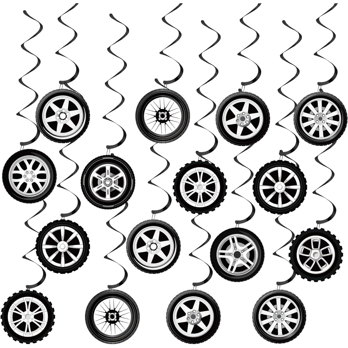 30pcs Race Car Party Swirls Decorations Wheel Tire Hanging Swirls Hot Wheels Ceiling Hanging Decorations Tire Tube Hanging Decorations Race Car Theme Party Birthday Party Favors