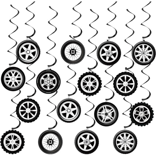 30pcs Race Car Party Swirls Decorations Wheel Tire Hanging Swirls Hot Wheels Ceiling Hanging Decorations Tire Tube Hanging Decorations Race Car Theme Party Birthday Party Favors