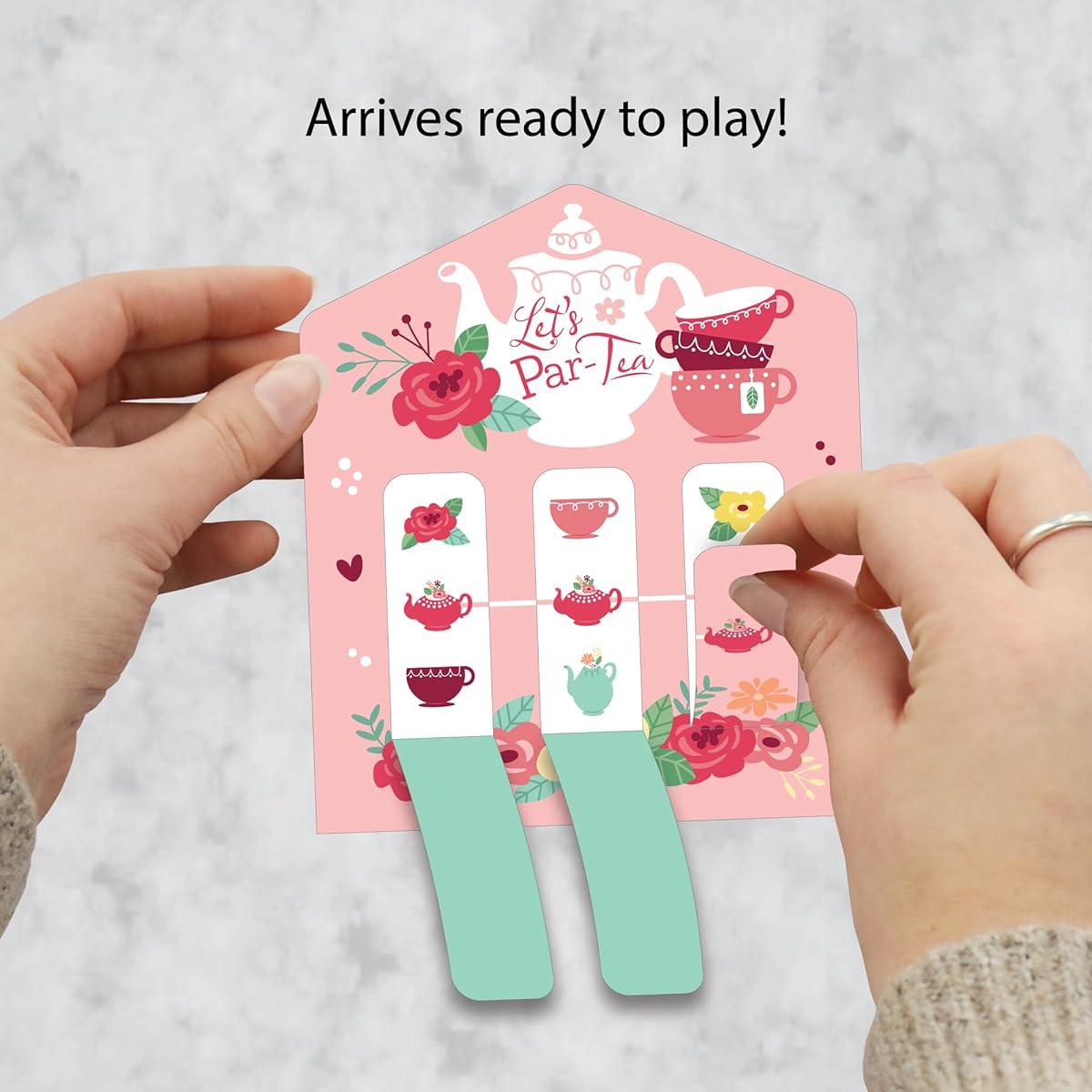 Big Dot of Happiness Floral Let's Par-Tea Garden Tea Party Game Pickle Cards Pull Tabs 3 Rows Set of 12
