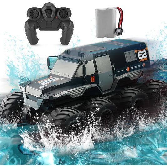 1:12 Scale 8WD Amphibious RC Truck 2.4G Off-Road Waterproof Large Remote Control Car for Boys 4-12 Years Old All Terrain Radio Controlled Car Toys for 7 8 9 10 11 12 Year Old Boys/Girls 4+ Gift Birthday Christmas - Black