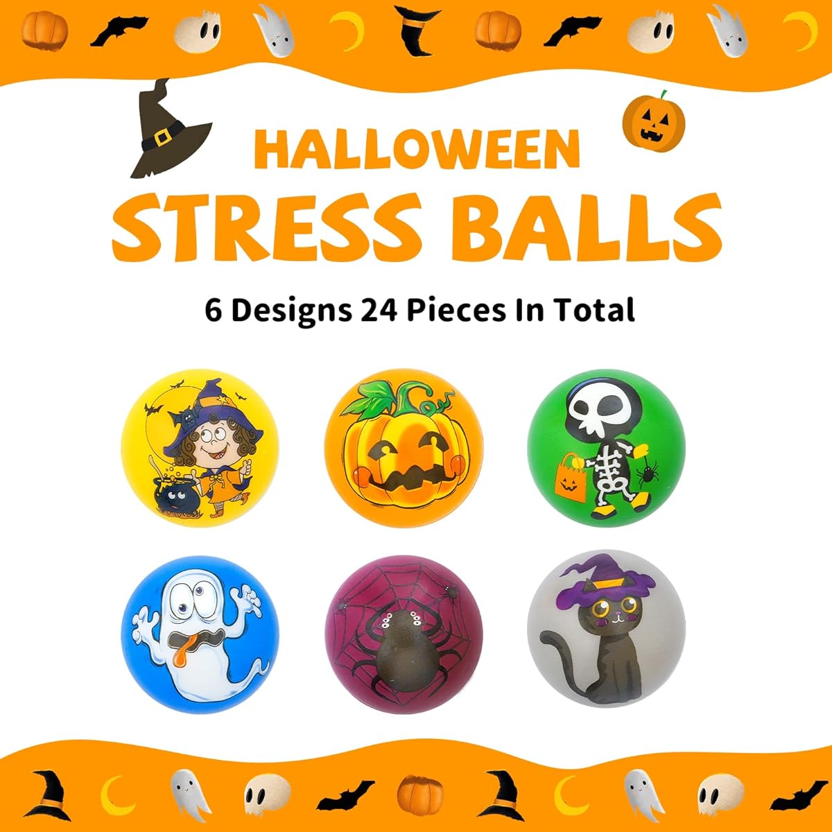 Letapa 24pcs Halloween Party Favors for Kids, 6 Designs, Slow Rebound Balls for Goodie Bag Fillers, Treats and Trick Toys, Classroom Giveaways, Halloween Gifts for Boys and Girls