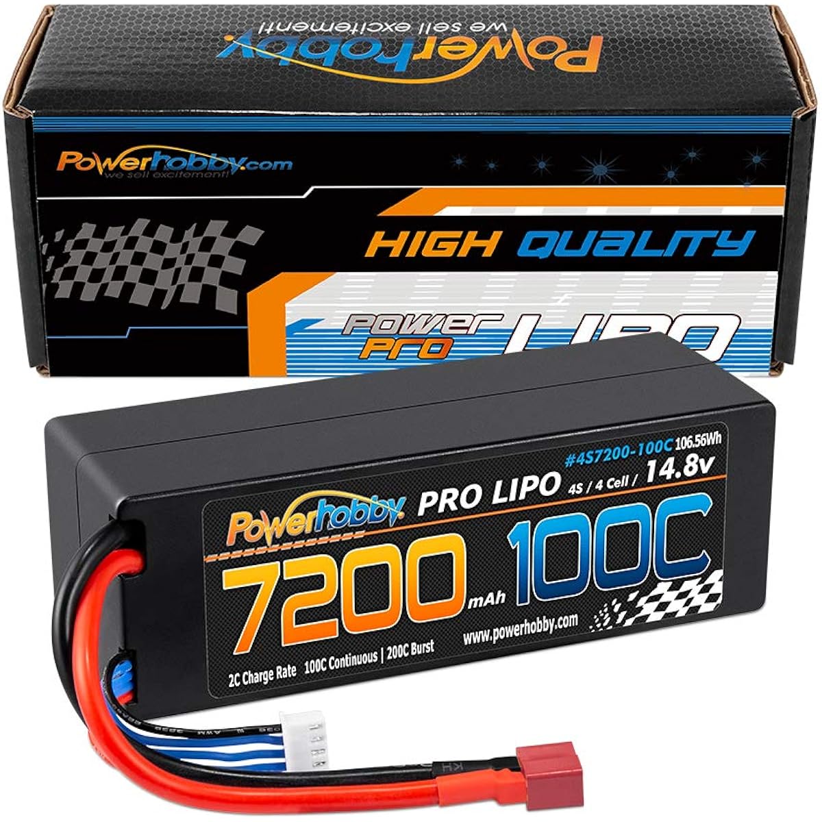 Powerhobby 4s 14.8v 7200mah 100c Lipo Battery with Deans Plug Hard Case 4 Cells