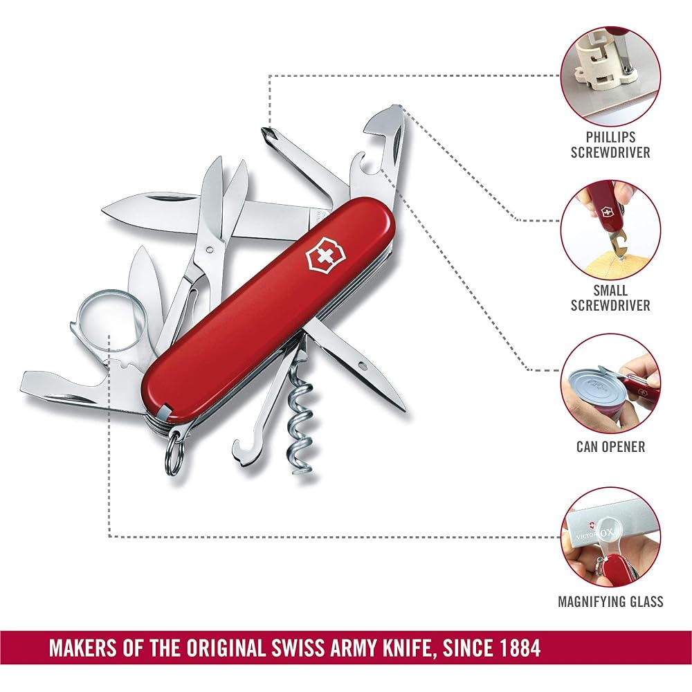 VICTORINOX Explorer Multifunctional Knife Trekking Hiking Loupe with Phillips screwdriver Swiss made multi-tool with 16 functions [Domestic genuine product with warranty] 1.6703