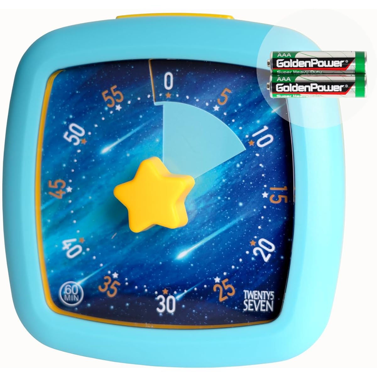 TWENTY5 7 Countdown Timer 4 Inch with Alarm Stop Button, Meteor Pattern Visual Timer, 60 Minutes 1 Hour Countdown Clock with Star Knob, Test Time Management for Kids, Blue