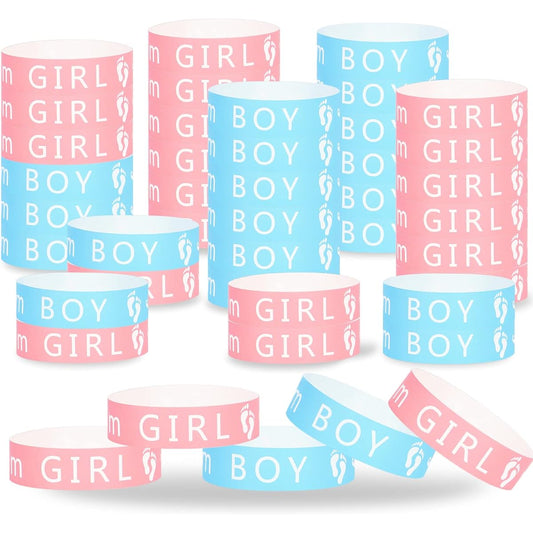 500 Pack Gender Reveal Wristbands for Events, Waterproof Team Boy and Team Girl Paper Bracelets, Party Armbands for Gender Reveal Ideas, Party Supplies, Decorations