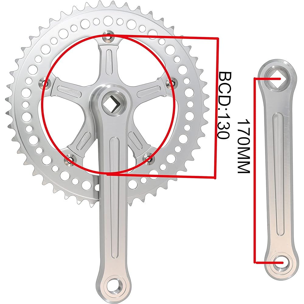 WEERAS Fixed Gear Bicycle Crank Single Speed 48T 130BCD 170mm Upgraded Material, Fully CNC Grinding.