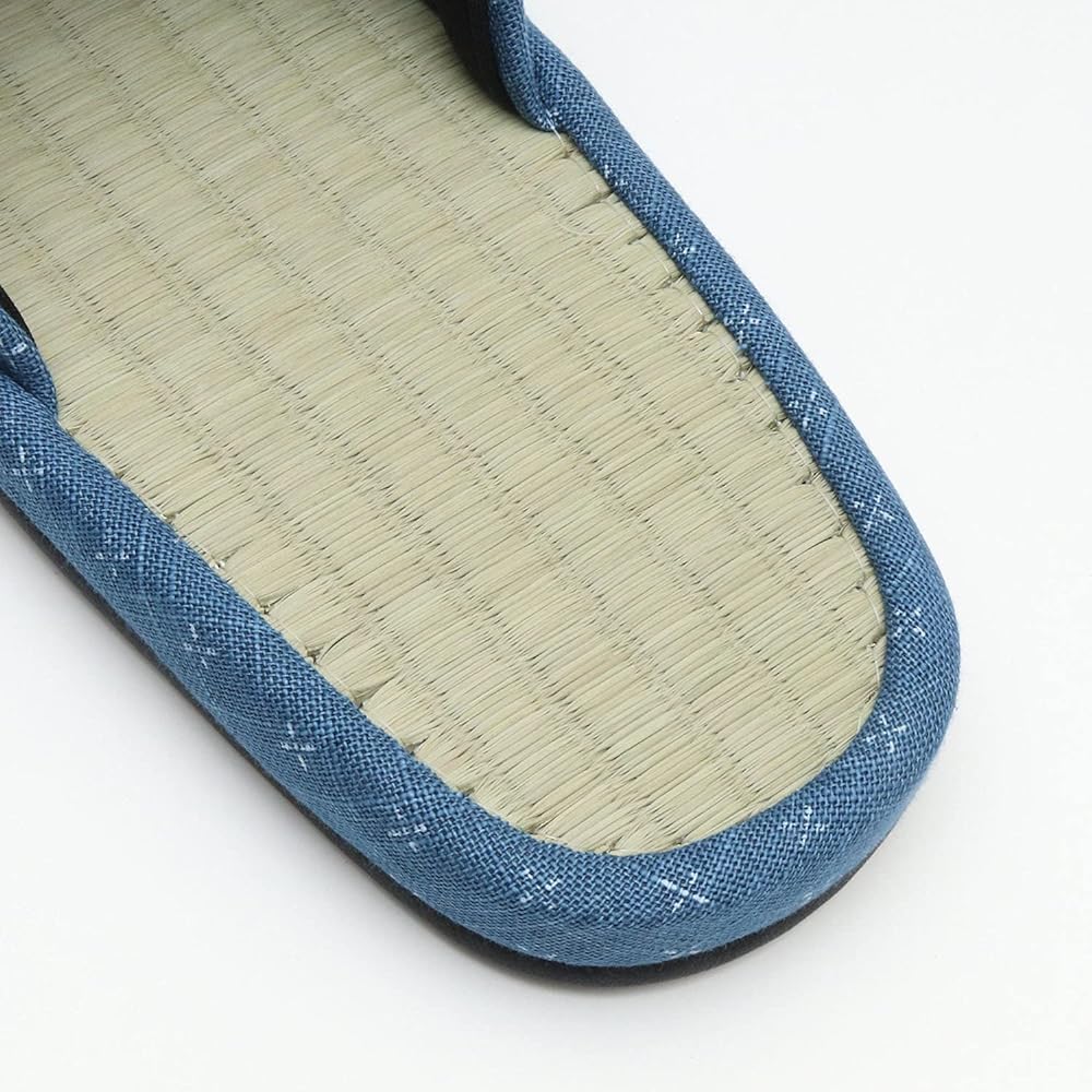 [Lifestyle] Made in Japan, Japanese Pattern, Cross Pattern, Mosquito Kasuri, Front-Open Tatami Medium Slippers, LL Size, Set of 2 [Kahoku Slippers, Hebei, Yamagata, Indoor Shoes, For Home Use] (Blue)