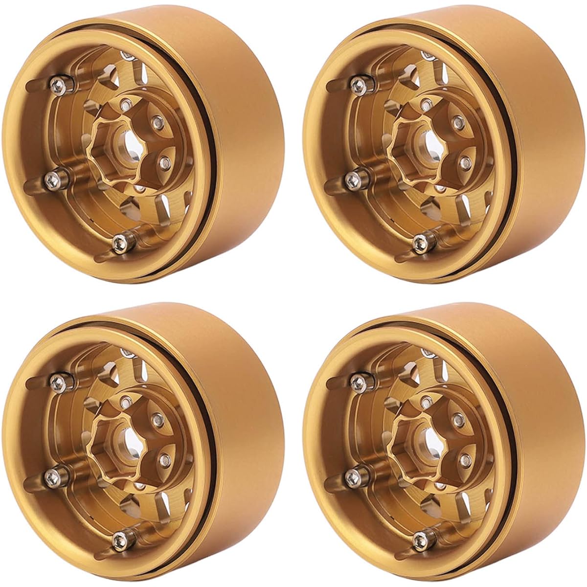 Beadlock Rims 4pcs Brass Heavy 1.9 Inch Beadlock Wheel Rim Hub Fit for Axial SCX10 90046 AXI03007 D90 D110 TF2 Traxxas 1/10 RC Car