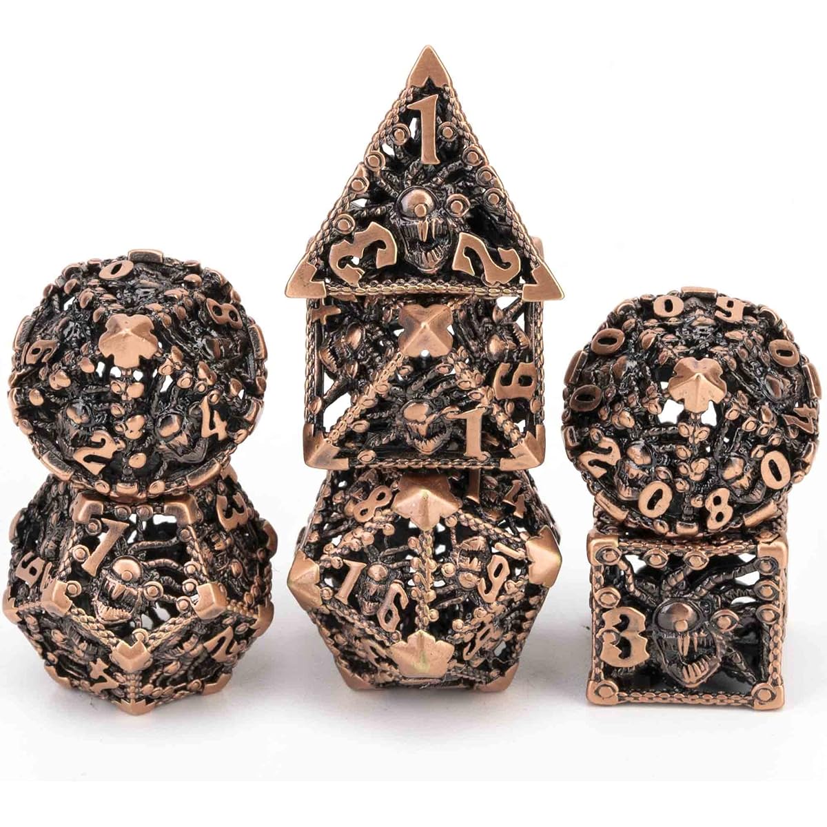 LANSAI Metal DND Hollow Polyhedral Beholder Dice Set Perfect for D&D Dungeons & Dragons Roleplaying Games (Copper)