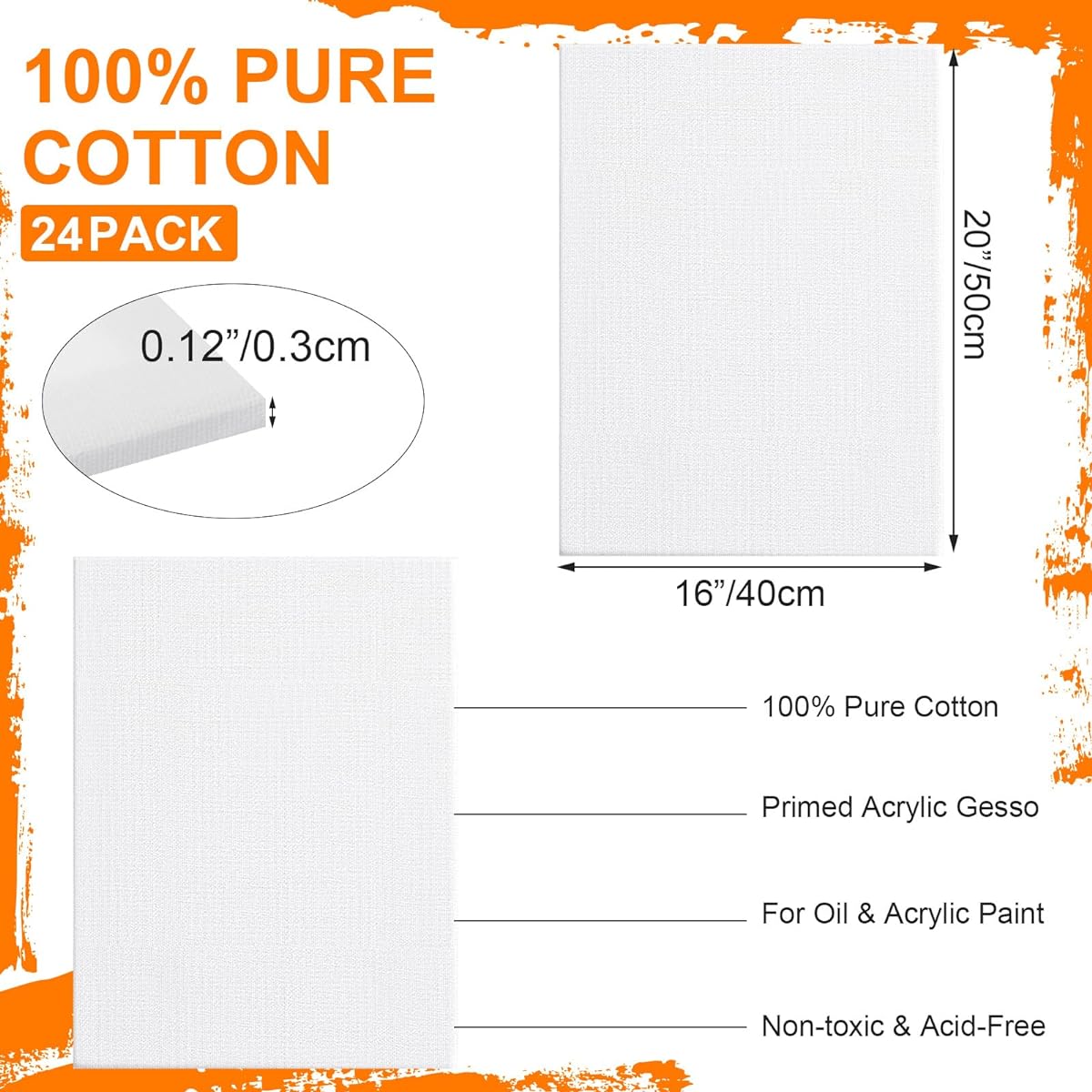 Tenceur 24 Canvas Panels Bulk 16 x 20 Inch White Canvas for Painting 100% Cotton Blank Canvas Boards for Kids Art Supplies Panels for Oil, Acrylic, Watercolor Paints