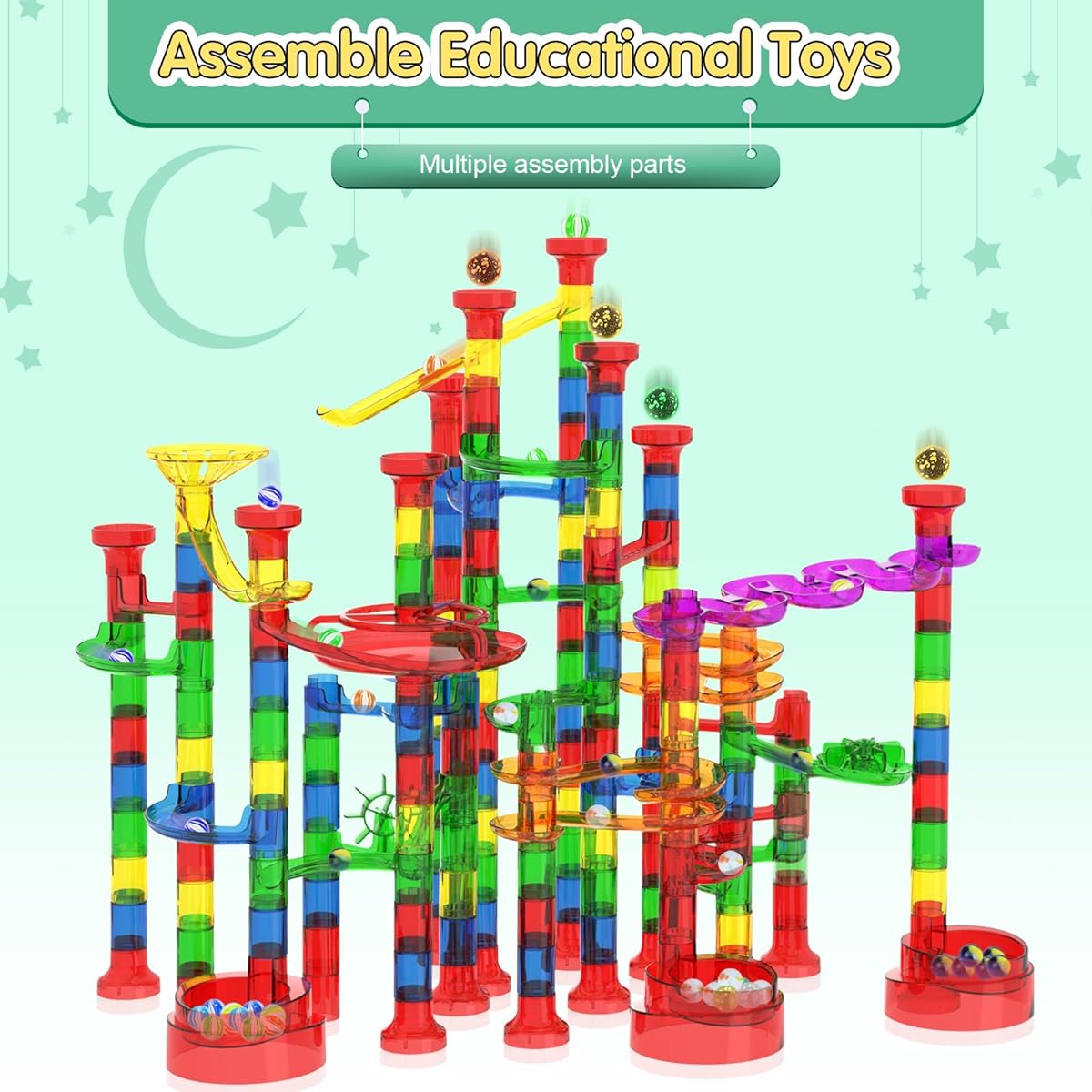 Marble Run Race Coaster Set Marble Run Railway Toy [ 325 Pieces ] Construction Toys Building Blocks Set Marble Run Race Coaster Maze Toy for Kids