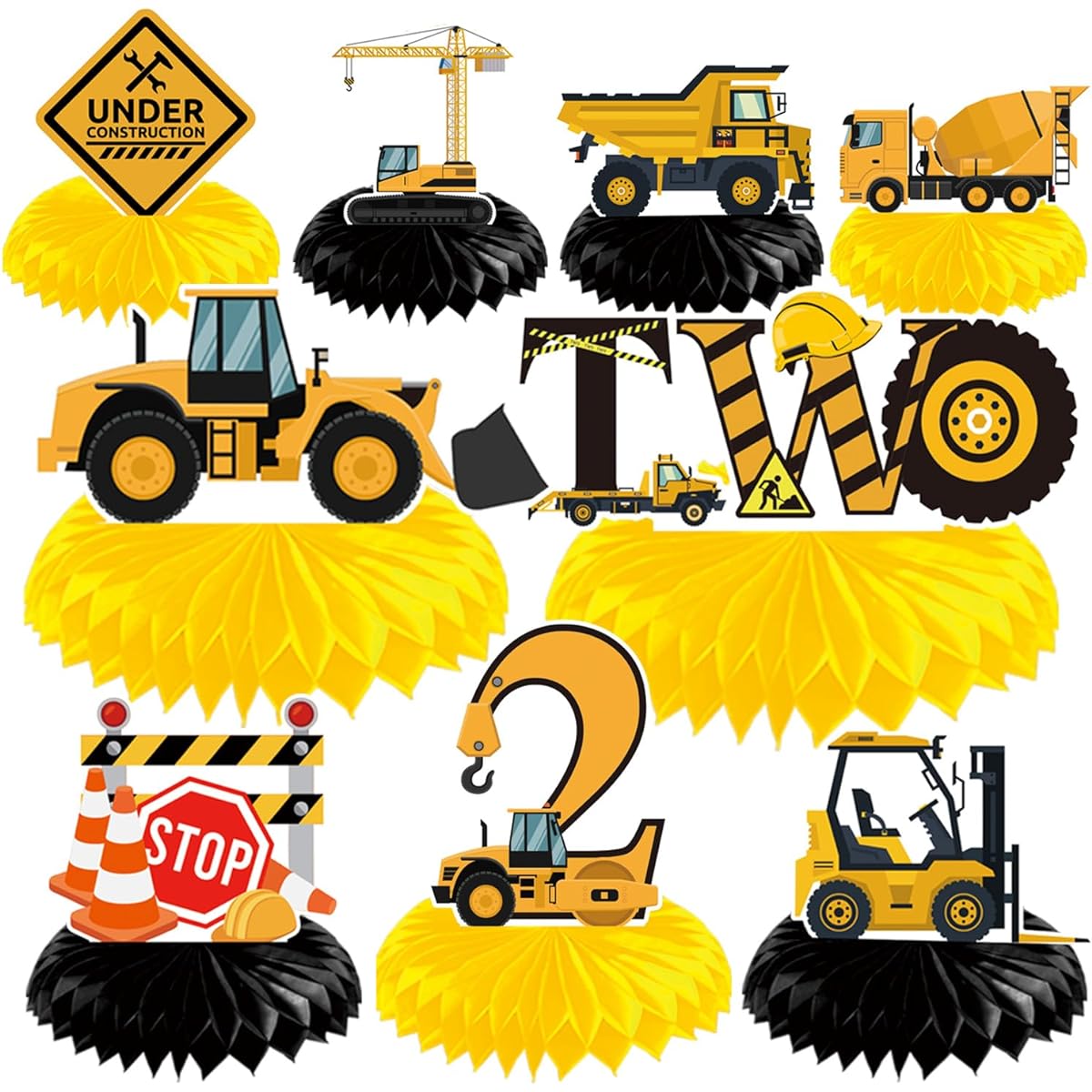 Gameza Construction Birthday Party Decorations - Construction Theme 2nd Birthday Party Supplies Cool Constructions Honeycomb Centerpieces Decorations Construction Party Table Decorations Supplies for Boys