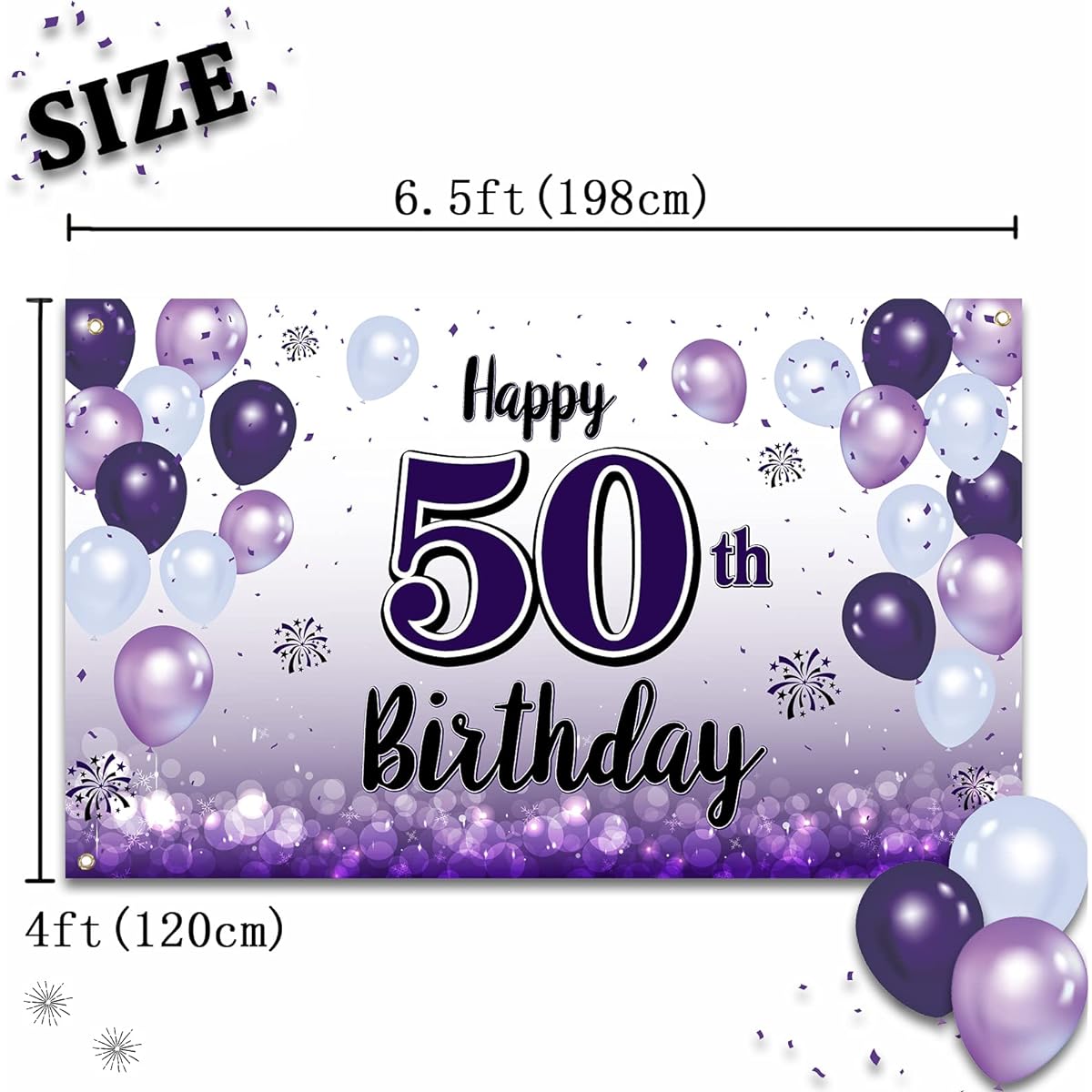 LASKYER Happy 50th Birthday Purple Large Banner - 50th Birthday Cheer Home Wall Photo Prop Backdrop 50th Birthday Party Decorations