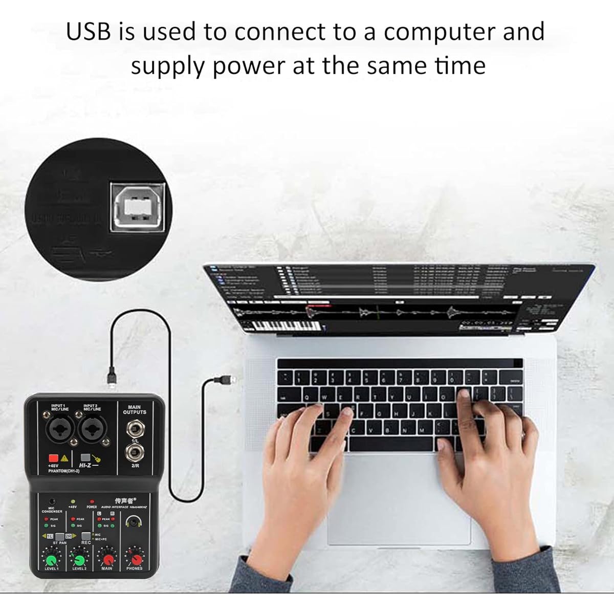 PUSOKEI 2 Channel DJ Audio Mixer USB Powered Stereo Line Mixer Portable DJ Sound Controller Interface Mixing Console Music Recording for Home Karaoke Internet Karaoke