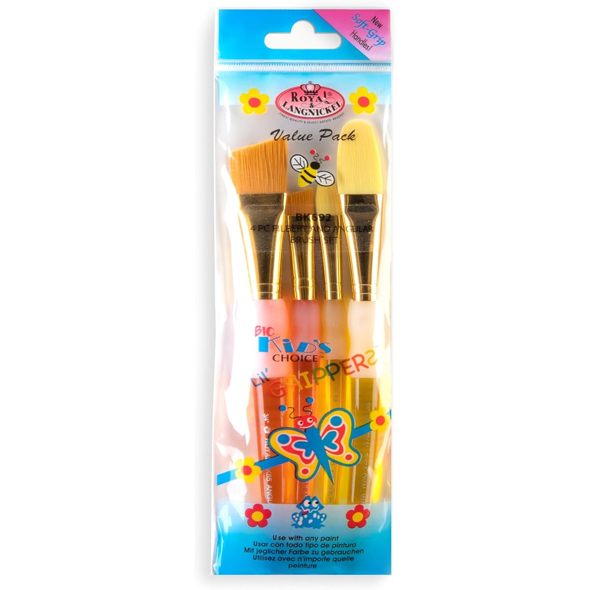 Royal & Langnickel, Big Kid's Choice Brush Set, 4-Piece Variety Set, Round & Flat (BK684)