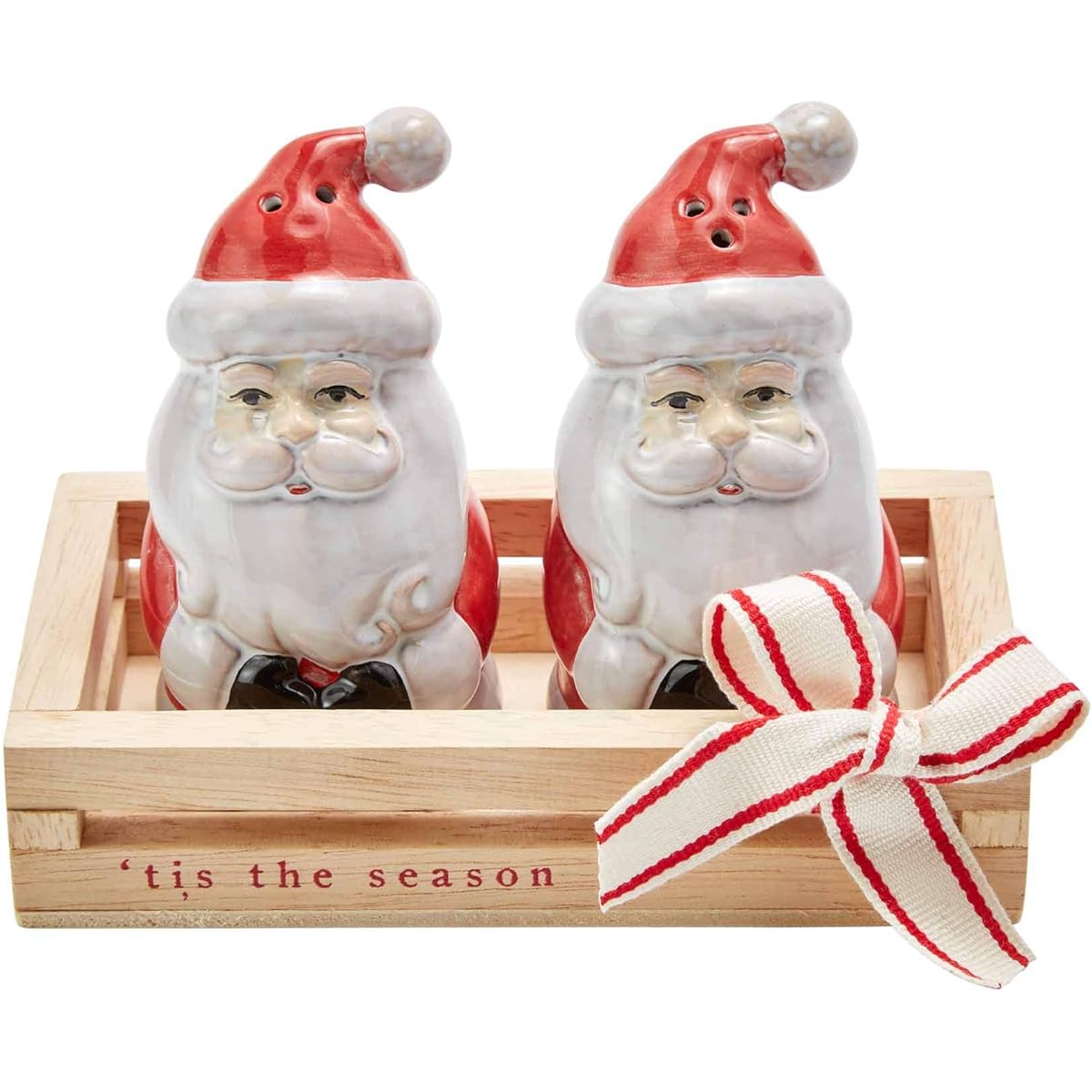 Mud Pie Santa Salt and Pepper Shakers 4" Diameter x 2 1/4" Crate 1" x 6" Multi