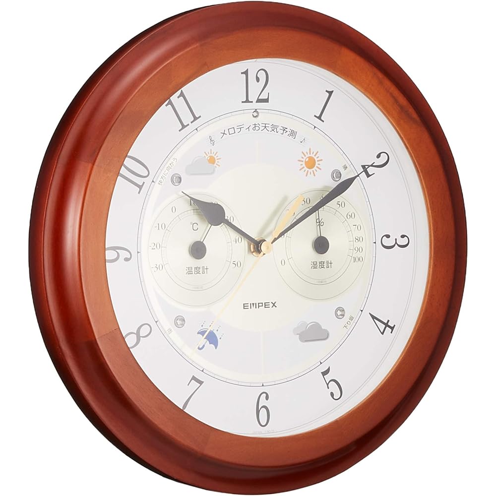 Empex Weather Meter Temperature and Hygrometer Melody Weather Station Grande with Weather Forecast Function for Wall Hanging Made in Japan Brown BW-5078