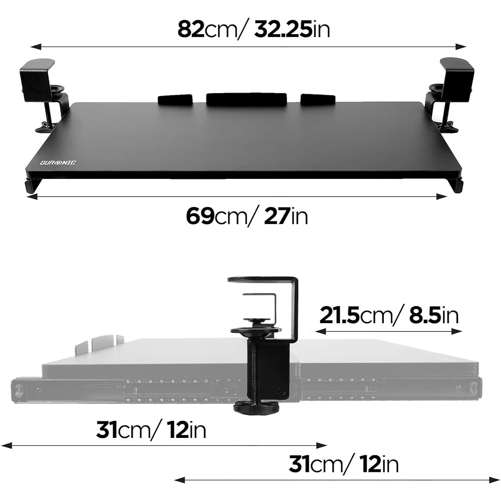 Duronic Retrofit Keyboard Stand 68cmX28cm DKTPX2/Underdesk Drawer/Clamp Installation Type/Ergonomics/Workstation Workstation/Slide Drawer Installation/Easy to Install