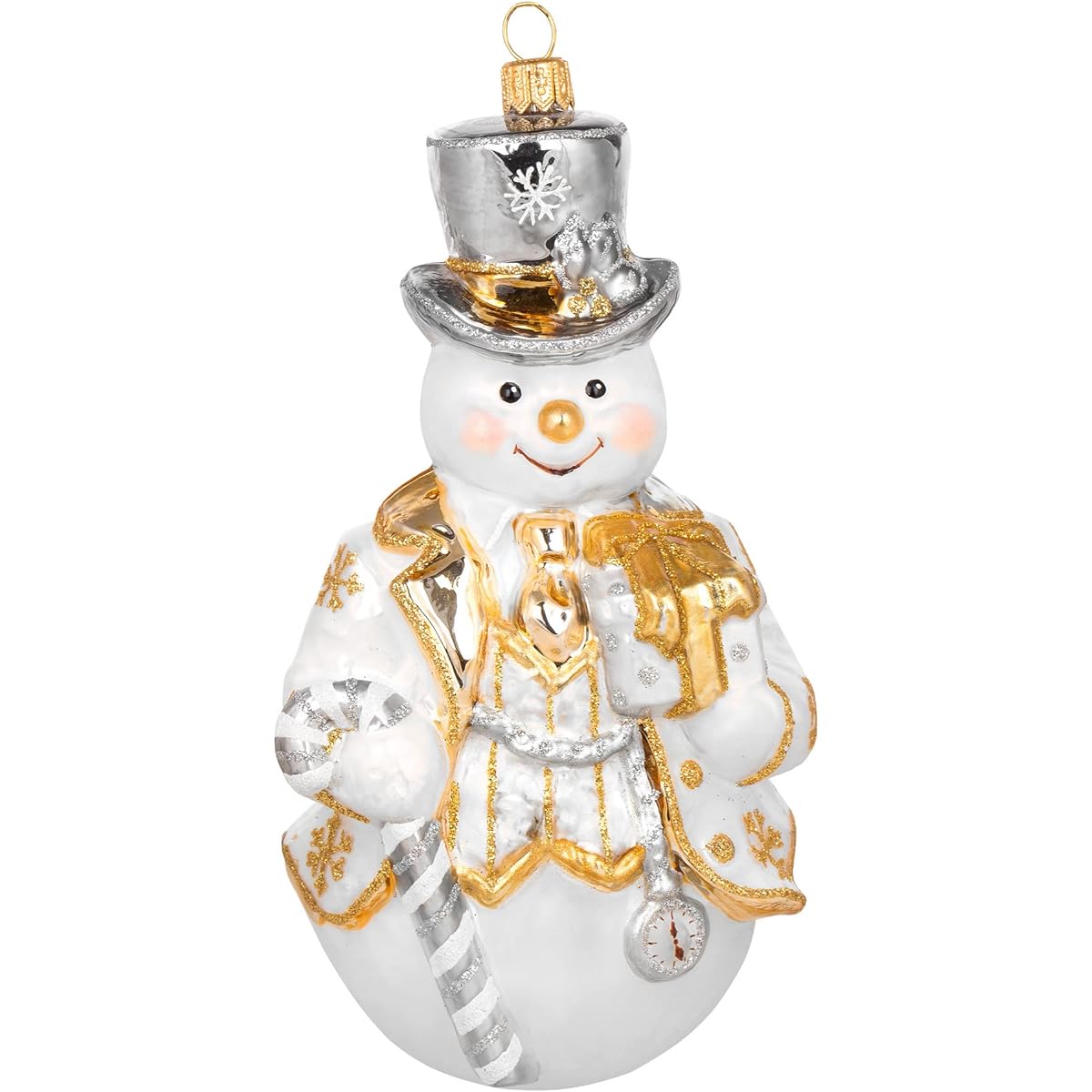 Miss Christmas 2022 Collection Fancy Snowman Blown Glass Christmas Tree Ornament (Elegant White Snowman)