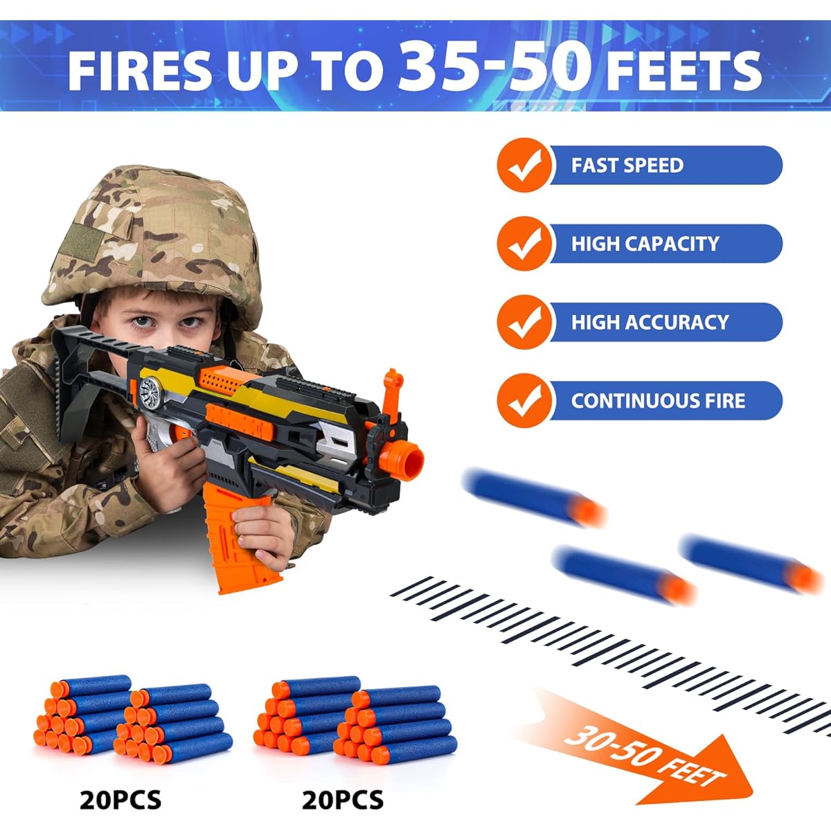 Automatic Toy Guns Electric Toy Foam Blaster & Gun with 40 Bullets Kids Toys for Boys Ages 6 7 8 9+ Cool and Great Birthday Gifts for Kids Teens Adults