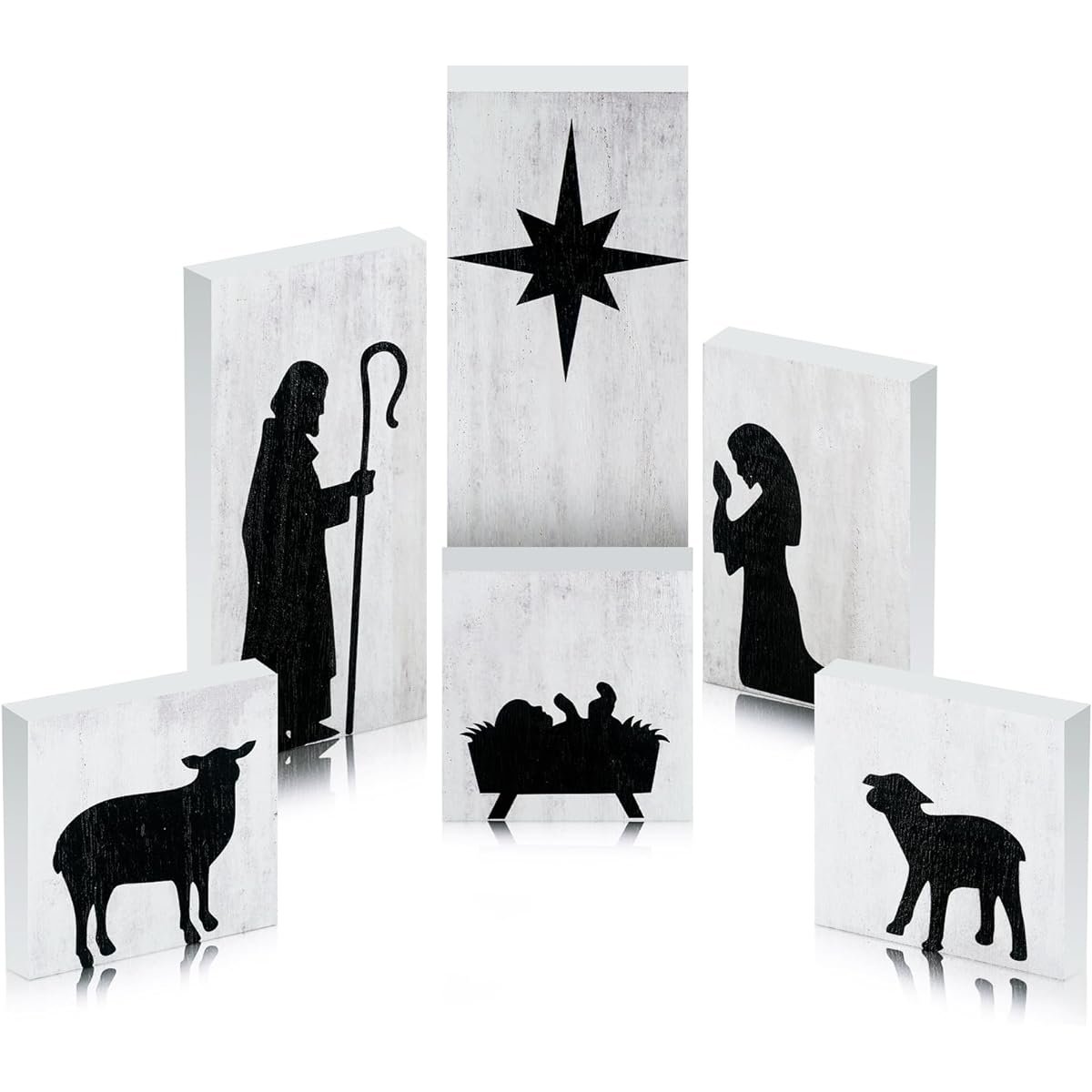 Panelee Christmas Tiered Tray Decor, Rustic Nativity Standing Block Decor, Home Farmhouse Nativity Table Centerpieces, Christmas Tiered Tray Shelf for Party Decorations (Nativity)