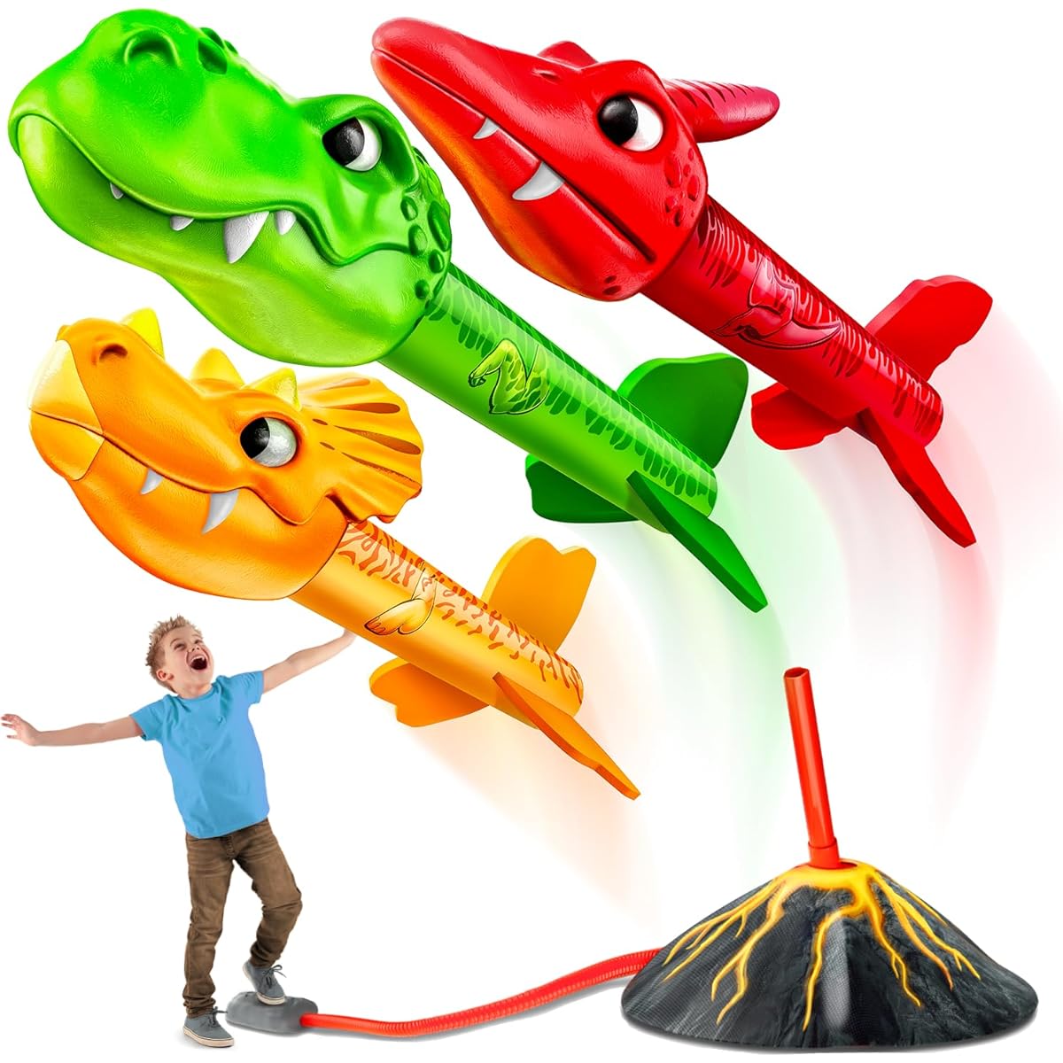 Dino Blasters | Rocket Launcher for Kids - Launch up to 100 ft. Birthday Gift, for Boys & Girls Age 3 4 5 6 7 Years Old - Outdoor Toys, Family Fun, Dinosaur Toy, Kids (Patent Pending)