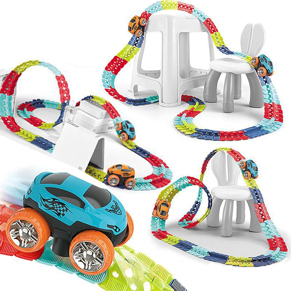 JUYEE Educational Toy Car Toy for 3 Years, 4 Years, 5 Years, 6 Years, Elementary School Students, Rail, Mini Car, Electric Building Blocks, 3D Puzzle, DIY, Free Assembly, Girls, Boys, Children, Popular, Birthday Gift, Christmas Gift (184pcs)