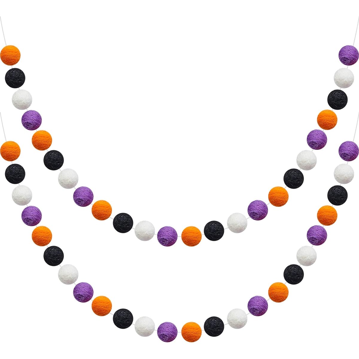 Wool Felt Ball Garland, Fall Pom Pom Garland, Handmade 6.5ft Long 24 Balls Felt Ball Garland for Halloween Thanksgiving Pumpkin Wall Decor (Orange, White, Black, Purple, 2pcs)
