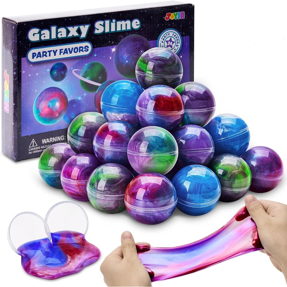 JOYIN Slime Party Favors, 24 Pack Mixed Color Galaxy Slime Balls Party Favors - Stretchy Non-Sticky Mess-Free Stress Relief Safe for Girls and Boys - Classroom Rewards Party Supplies