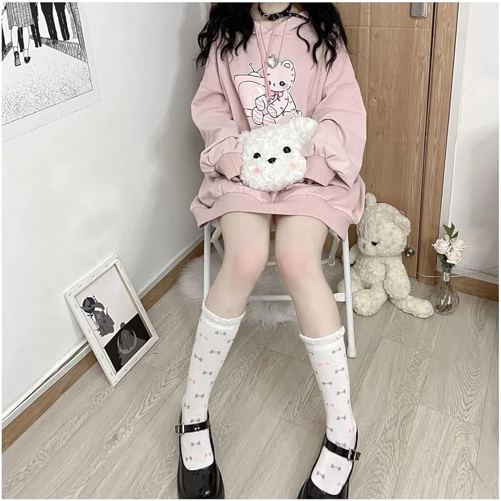 [TOWYYO] Cute Bear Pattern Heart Parka for Women, Students, Cute Girls, Long Sleeve, Hooded, Loose, Large Size, Mine Sweat Tops, Spring, Autumn