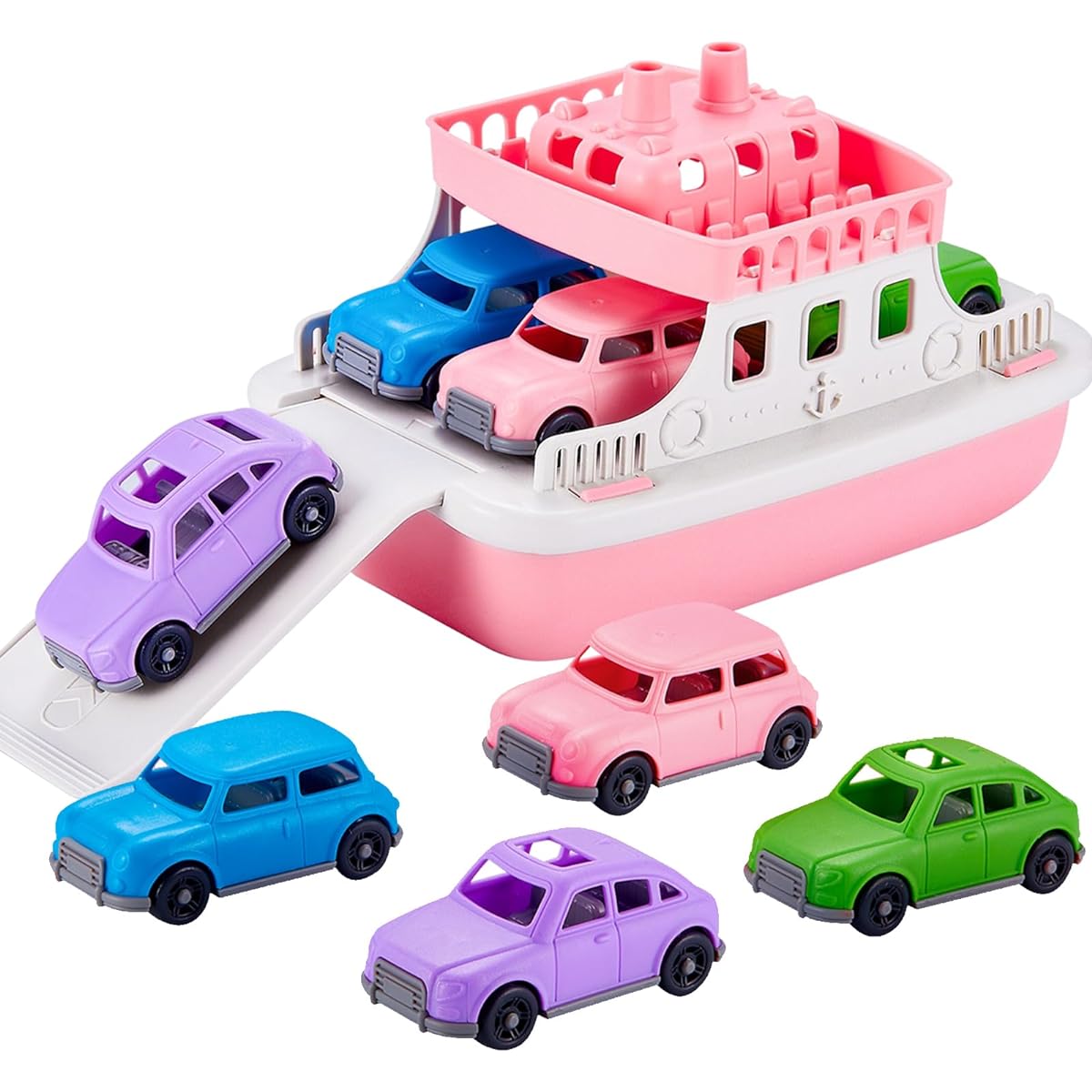 Ferry Boat Toy Set with 4 Mini Cars for Kids Mold Proof Bath Toys 4-8 Years Old Grill Toys