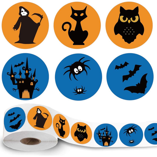 1.5" Round Halloween Character Stickers for Kids Alternating Designs - 250 Sheets Halloween Bat Witch Spider Stickers for Halloween Party Favors Goods Bags Scrapbooking Decorations