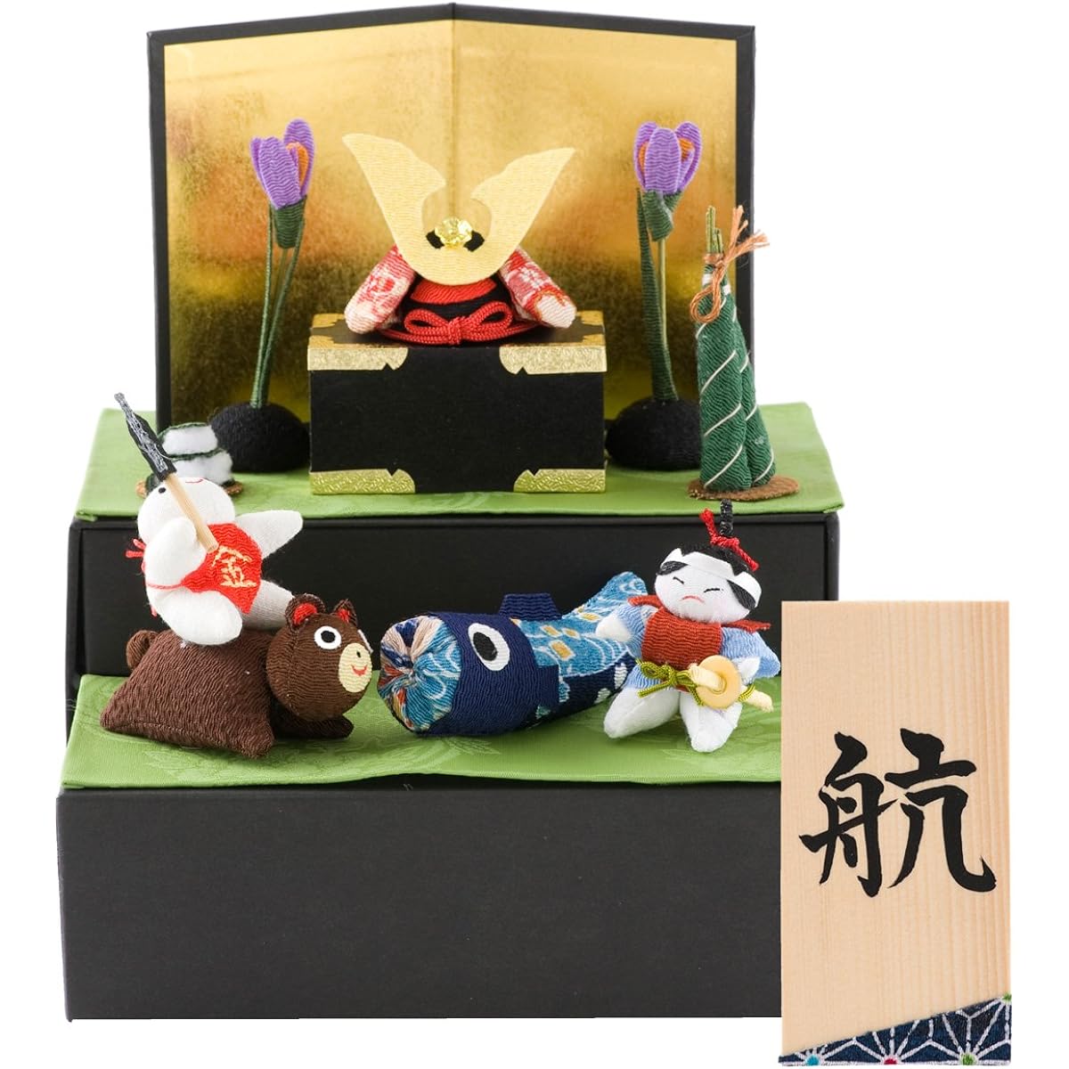 FUN fun May Doll, Festival Decoration, Storage Decoration, Compact, Chirimen, Storage, Tiered Decoration, Personalized, Nameplate (Sent Separately) Included, Small Indigo