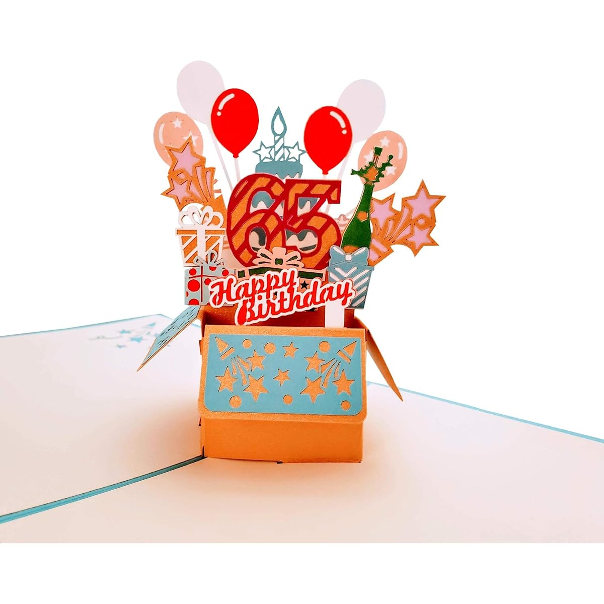 iGifts And Cards Happy 65th Blue Birthday Party Box 3D Pop Up Greeting Card - 65 Awesome Balloon Unique Celebration Feliz Camprearini Fun Mom Dad
