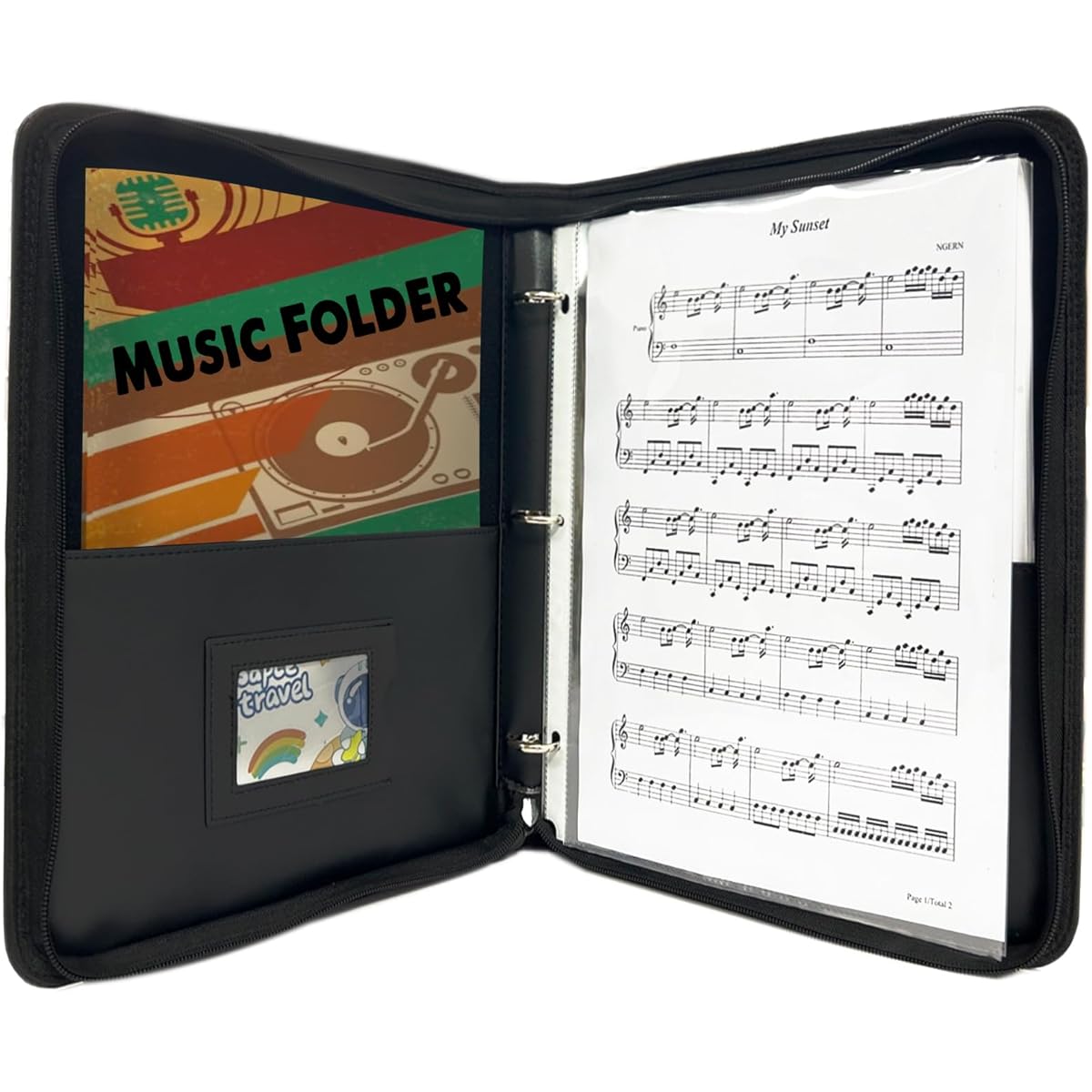 Choir Music Folder with Hand Strap, 50 Sheets Music Binder 3 Rings for Choir Singers Stage Performance Musicians Black